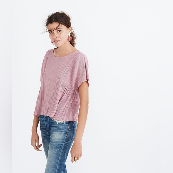 Madewell Texture And Thread Micropleat Top short sleeve Sz XXS Light Dusty Pink - Picture 3 of 13
